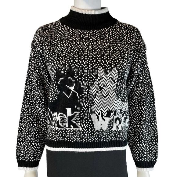 Vintage Nuggets Scottish Terrier Knit Sweater Turtle Neck Black Long Sleeve - Picture 8 of 8